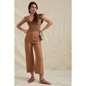 Anthropologie Maeve Ruffled Smocked Top Neutral 18W